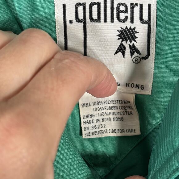 80s Vintage J Gallery Trench Coat 7 8 Emerald Shiny Oversized Pleated Swing Loud - Picture 7 of 12